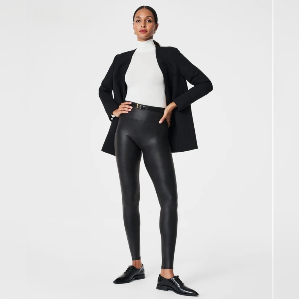 SPANX "Faux Leather Leggings" Black Slimming Shapewear | Women's Plus Size 1X - Picture 2 of 13